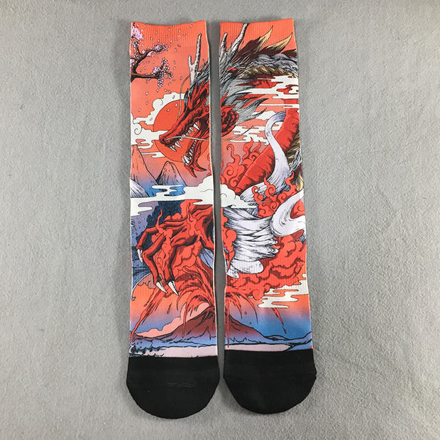 Buddha Stones Casual Red Dragon Volcano Sun Tree Mountains Micro Crew Men Women Unisex Socks - Coral - M-L(US 10-14，EU 41-45，UK/AU 7.5-11.5 - image 0