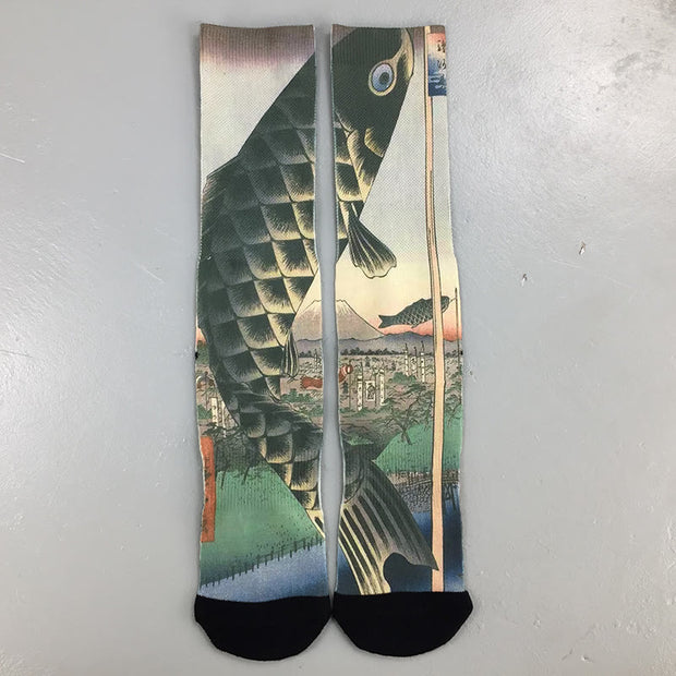 Buddha Stones Casual Koi Fish Mount Fuji Micro Crew Men Women Unisex Socks - LightGrey - M-L(US 10-14，EU 41-45，UK/AU 7.5-11.5 - image 0