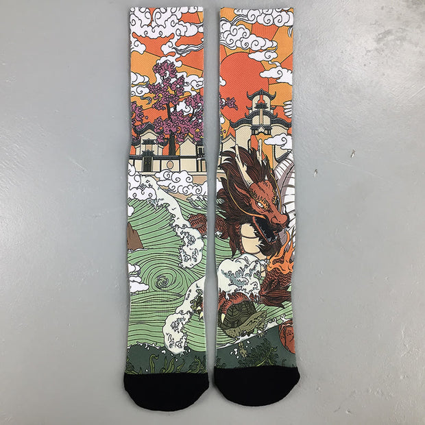 Buddha Stones Casual Dragon Clouds Sun Waves Micro Crew Men Women Unisex Socks - DarkSeaGreen - M-L(US 10-14，EU 41-45，UK/AU 7.5-11.5 - image 0
