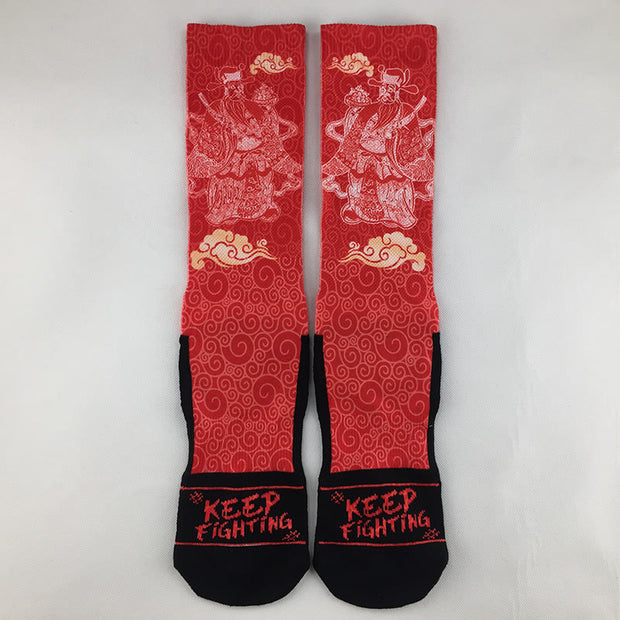 Buddha Stones Casual God Of Wealth Auspicious Clouds Micro Crew Men Women Unisex Socks - Red - M-L(US 7.5-12，EU 40-45，UK/AU 7-11.5，AISA 25.5-28.5cm) - image 0
