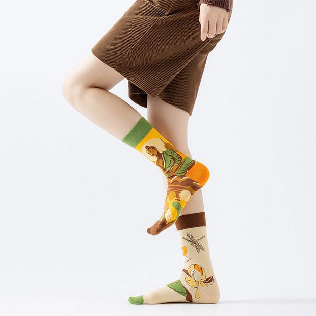 Buddha Stones Casual Meditative Buddha Lotus Dragonfly Micro Crew Women's Socks - image 3