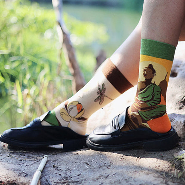Buddha Stones Casual Meditative Buddha Lotus Dragonfly Micro Crew Women's Socks - image 2