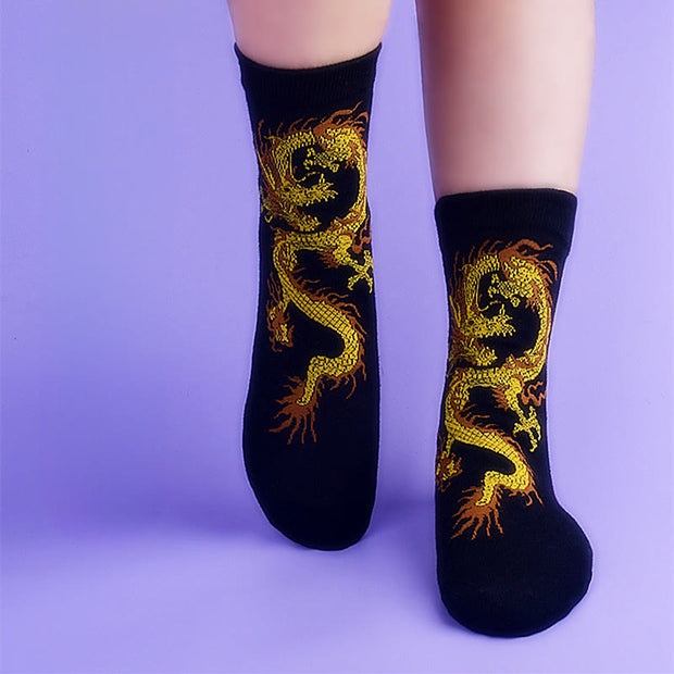 Buddha Stones Casual 5 Pairs of Golden Dragon Quarter Women's Socks - image 1