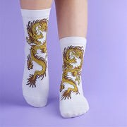 Buddha Stones Casual 5 Pairs of Golden Dragon Quarter Women's Socks - 5 Pairs Of Dragon White - S-M (US 5.5-8.5，EU 36–40，UK/AU 3.5-6.5，Asia 23–25 cm) - image 3