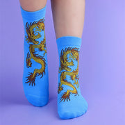 Buddha Stones Casual 5 Pairs of Golden Dragon Quarter Women's Socks - 5 Pairs Of Dragon Blue - S-M (US 5.5-8.5，EU 36–40，UK/AU 3.5-6.5，Asia 23–25 cm) - image 4
