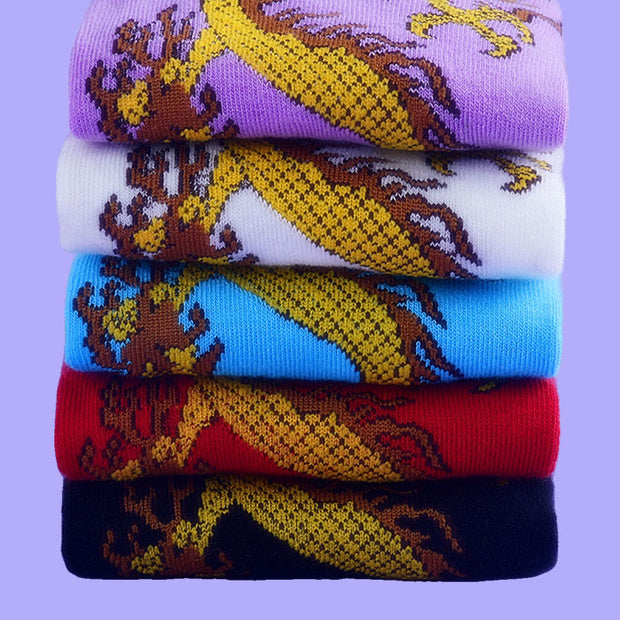 Buddha Stones Casual 5 Pairs of Golden Dragon Quarter Women's Socks - image 6
