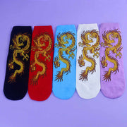Buddha Stones Casual 5 Pairs of Golden Dragon Quarter Women's Socks - 5 Pairs (1 Pair Of Each Color) - S-M (US 5.5-8.5，EU 36–40，UK/AU 3.5-6.5，Asia 23–25 cm) - image 5
