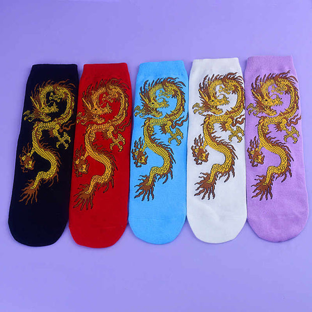 Buddha Stones Casual 5 Pairs of Golden Dragon Quarter Women's Socks - 5 Pairs (1 Pair Of Each Color) - S-M (US 5.5-8.5，EU 36–40，UK/AU 3.5-6.5，Asia 23–25 cm) - image 5