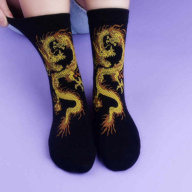 Buddha Stones Casual 5 Pairs of Golden Dragon Quarter Women's Socks - 5 Pairs Of Dragon Black - S-M (US 5.5-8.5，EU 36–40，UK/AU 3.5-6.5，Asia 23–25 cm) - image 0