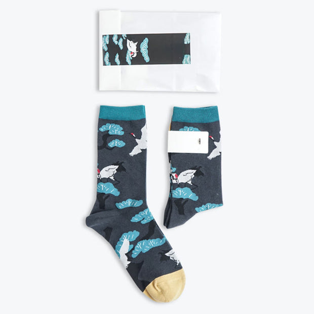 Buddha Stones Casual White Crane Pine Tree Design Micro Crew Women's Socks - image 13