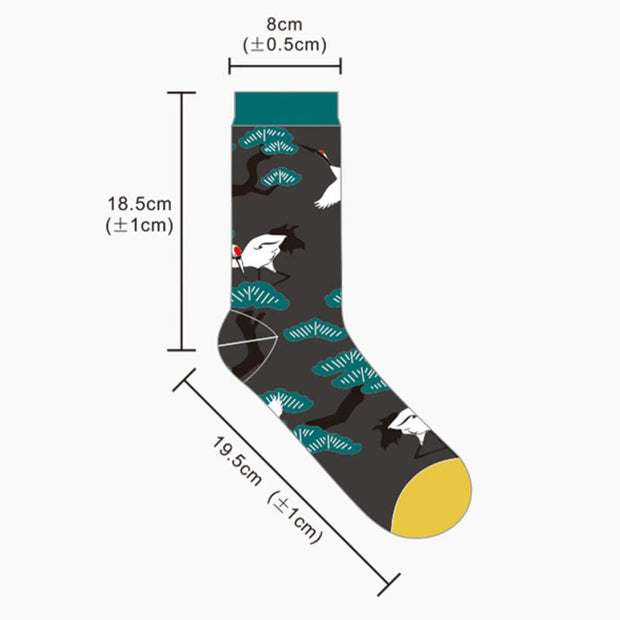 Buddha Stones Casual White Crane Pine Tree Design Micro Crew Women's Socks - image 7
