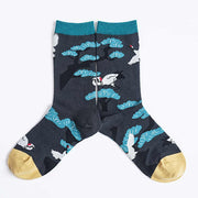 Buddha Stones Casual White Crane Pine Tree Design Micro Crew Women's Socks - image 5