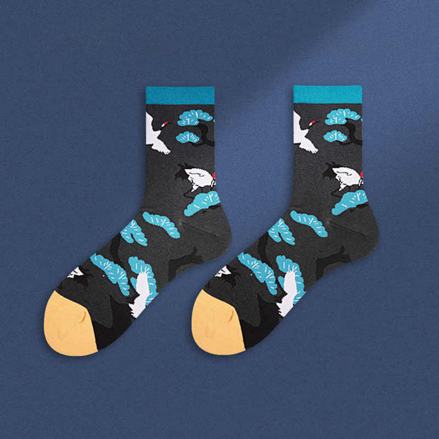 Buddha Stones Casual White Crane Pine Tree Design Micro Crew Women's Socks - image 14