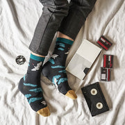 Buddha Stones Casual White Crane Pine Tree Design Micro Crew Women's Socks - Black - S-M (US 5.5-11.5，EU 36–42，UK/AU 3.5-9，Asia 23–26.5 cm) - image 0