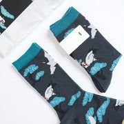 Buddha Stones Casual White Crane Pine Tree Design Micro Crew Women's Socks - image 9