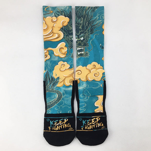 Buddha Stones Casual Dragon Auspicious Clouds Design Micro Crew Men's Socks - SkyBlue - M-L(US 7.5-12，EU 40-45，UK/AU 7-11.5，AISA 25.5-28.5cm) - image 0