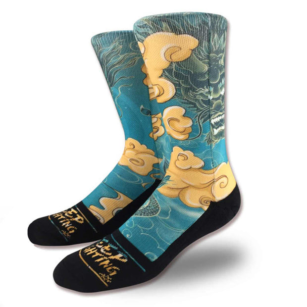 Buddha Stones Casual Dragon Auspicious Clouds Design Micro Crew Men's Socks - image 1