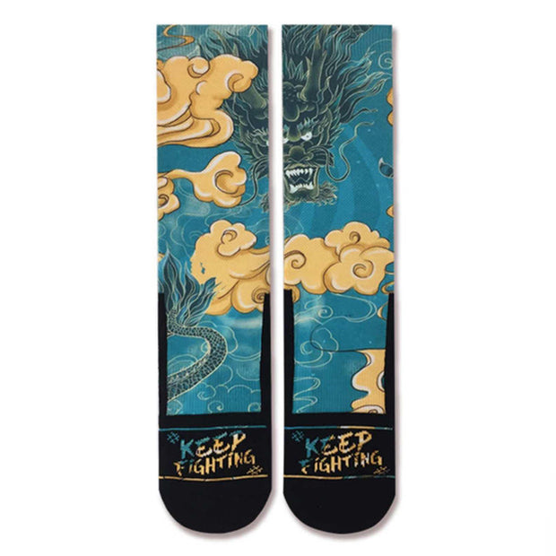 Buddha Stones Casual Dragon Auspicious Clouds Design Micro Crew Men's Socks - image 6