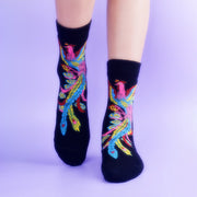 Buddha Stones Casual 3 Pairs Of Multicolored Phoenix Quarter Women's Socks - 3 Pairs Of Black - S-M (US 5.5-8.5，EU 36–40，UK/AU 3.5-6.5，AISA 23–25 cm) - image 0