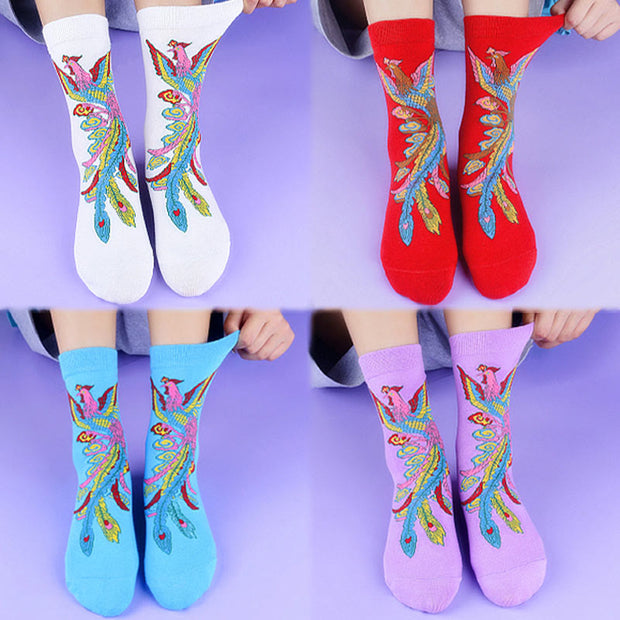 Buddha Stones Casual 3 Pairs Of Multicolored Phoenix Quarter Women's Socks - 3 Pairs (1 Pair Of Each Color) - S-M (US 5.5-8.5，EU 36–40，UK/AU 3.5-6.5，AISA 23–25 cm) - image 14