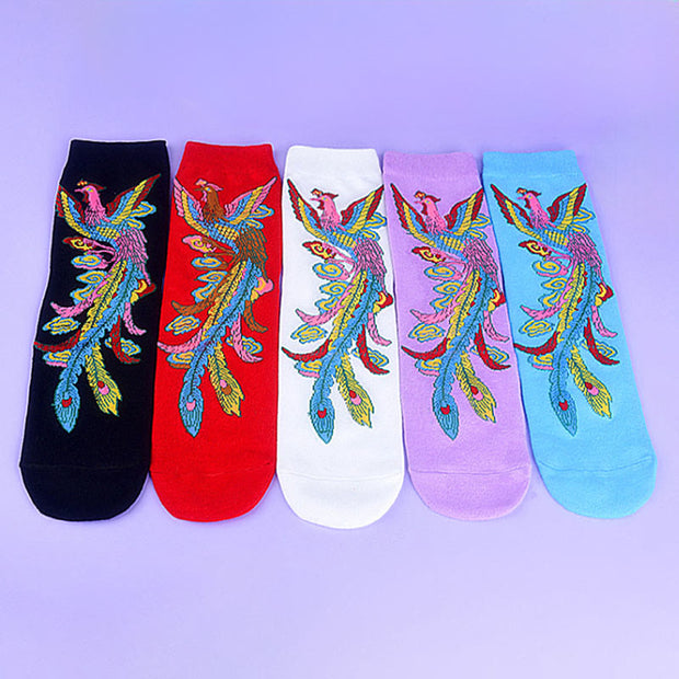 Buddha Stones Casual 3 Pairs Of Multicolored Phoenix Quarter Women's Socks - image 12