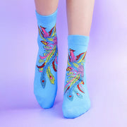 Buddha Stones Casual 3 Pairs Of Multicolored Phoenix Quarter Women's Socks - 3 Pairs Of Blue - S-M (US 5.5-8.5，EU 36–40，UK/AU 3.5-6.5，AISA 23–25 cm) - image 2