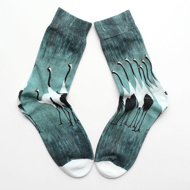 Buddha Stones "Inner Calm" Casual White Crane Micro Crew Women's Socks Includes Gift Message Card - image 3