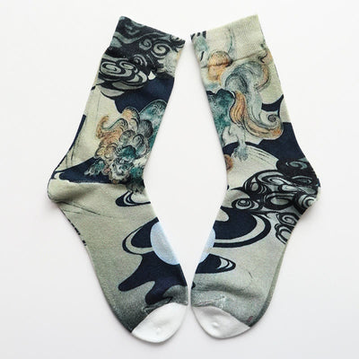 Buddha Stones Casual Multicolored Ink-style Waves Cotton Quarter Women's Socks - Honeydew - S (US 4.5-7，EU 35-38，UK/AU 2.5-4.5，AISA 22.5-24.5cm) - image 0
