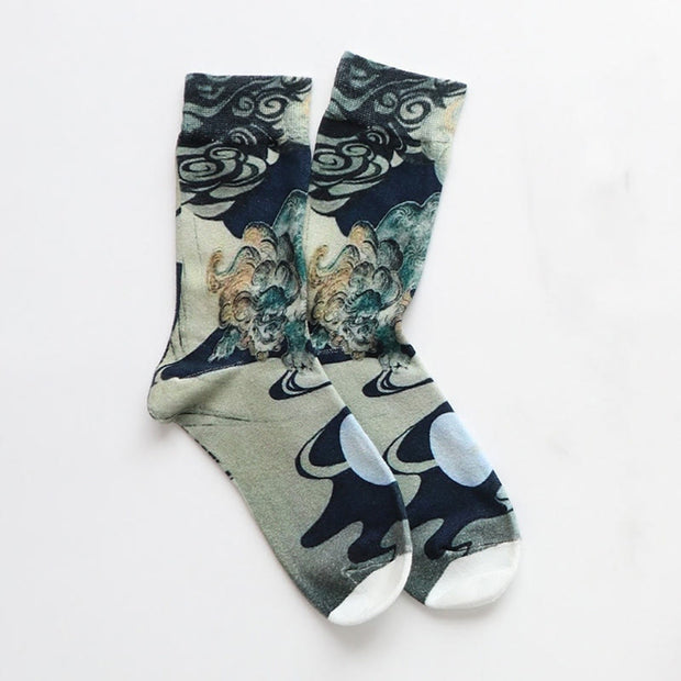 Buddha Stones Casual Multicolored Ink-style Waves Cotton Quarter Women's Socks - image 1