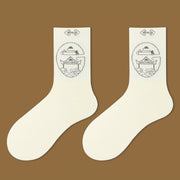 Buddha Stones Casual Lotus Pavilion Deer Peaceful Character Swallows Micro Crew Women's Socks - Pavilion - S-M (US 5.5-10，EU 36-41，UK/AU 3.5-7.5，AISA 22.5-25.5cm) - image 2