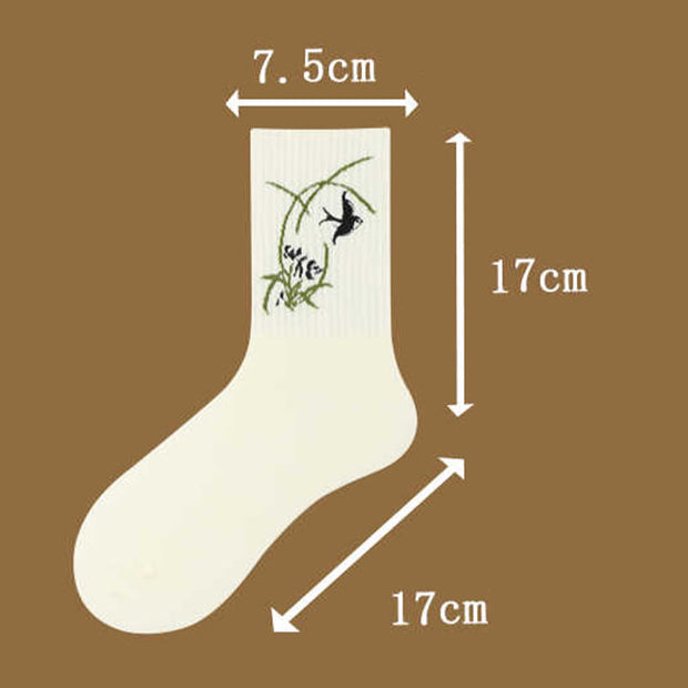 Buddha Stones Casual Lotus Pavilion Deer Peaceful Character Swallows Micro Crew Women's Socks - image 7