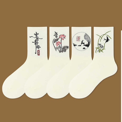 Buddha Stones Casual Lotus Pavilion Deer Peaceful Character Swallows Micro Crew Women's Socks - image 0