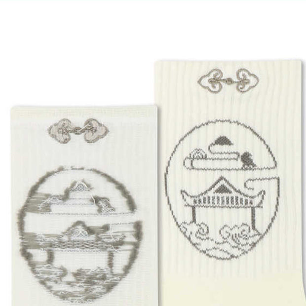 Buddha Stones Casual Lotus Pavilion Deer Peaceful Character Swallows Micro Crew Women's Socks - image 3
