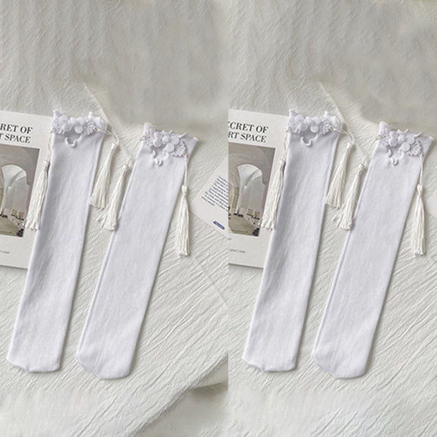 Buddha Stones Pure Color Chinese Frog-Button Tassels Design Women's Micro Crew Cotton Socks - Two Pairs White - One Size Fits Most (US4–9，EU34–39，UK/AU2.5-6，Asia22-24.5cm) - image 15