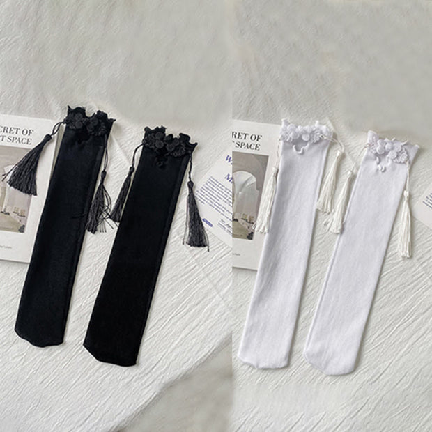 Buddha Stones Pure Color Chinese Frog-Button Tassels Design Women's Micro Crew Cotton Socks - One Pair Black&One Pair White - One Size Fits Most (US4–9，EU34–39，UK/AU2.5-6，Asia22-24.5cm) - image 16