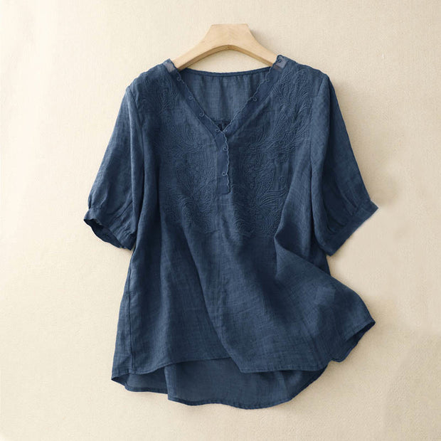 Buddha Stones V-Neck Butterfly Women's Half Sleeve Shirt - SteelBlue - US14，UK/AU18，EU46 (2XL) - image 16