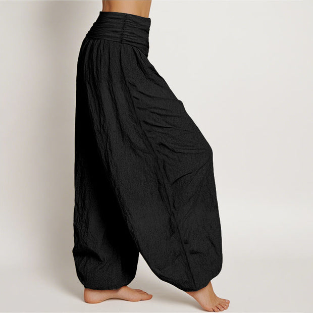 Buddha Stones Plain Lotus Om Pattern Women's Elastic Waist Partial Printing Harem Cotton Pants - image 7