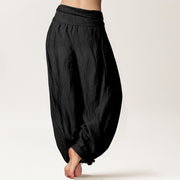 Buddha Stones Blooming Lotus Om Symbol Pattern Women's Elastic Waist Harem Cotton Pants - image 6