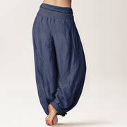 Buddha Stones Lotus Unalome Symbol Pattern Women's Elastic Waist Harem Pure Cotton Pants - image 9