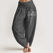Buddha Stones Lotus Unalome Symbol Pattern Women's Elastic Waist Harem Pure Cotton Pants - DimGray - US22，UK/AU26，EU54 (6XL) - image 11