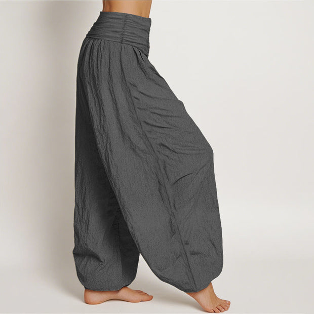 Buddha Stones Lotus Flower Unalome Symbol Pattern Pure Cotton Women's Elastic Waist Harem Pants - image 2