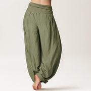 Buddha Stones Lotus Flower Unalome Symbol Pattern Pure Cotton Women's Elastic Waist Harem Pants - image 15
