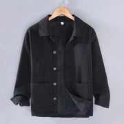 Buddha Stones Men's Plain Long Sleeve Thermal Fleece-Lined Ramie Linen Cotton Jacket With Pockets - Black - US/UK/AU42，EU52 (3XL) - image 11