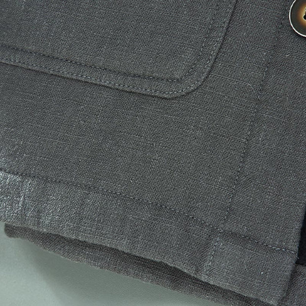 Buddha Stones Men's Plain Long Sleeve Thermal Fleece-Lined Ramie Linen Cotton Jacket With Pockets - image 10