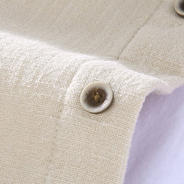 Buddha Stones Men's Stnad Collar Long Sleeve Thermal Fleece-lined Ramie Cotton Jacket With Pockets - image 8