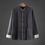 Buddha Stones Men's Frog-Button Mandarin Collar Long Sleeve Cotton Jacket Tang Suit With Pockets - SlateGray - US/UK/AU42，EU52 (3XL) - image 0
