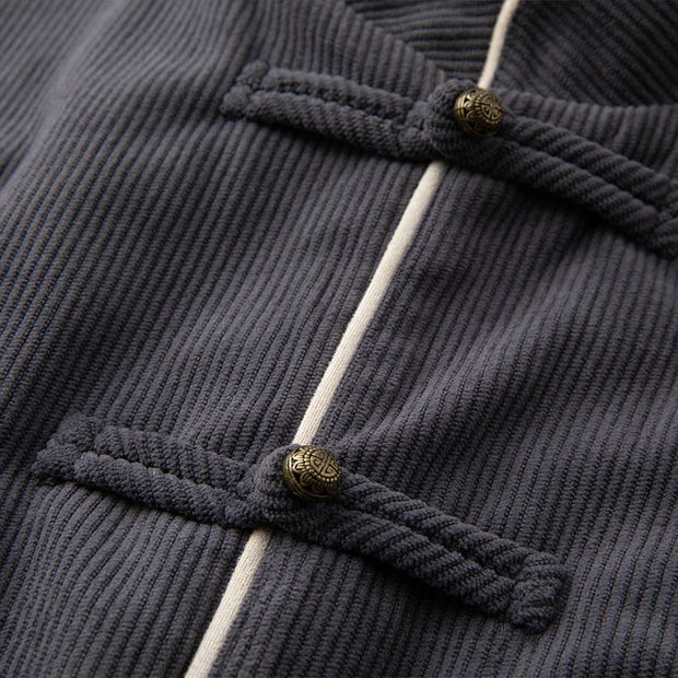 Buddha Stones Men's Frog-Button Mandarin Collar Long Sleeve Cotton Jacket Tang Suit With Pockets - image 3