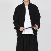 Buddha Stones Men's Chinese Plain Frog-Button Long Sleeve Cotton Corduroy Jacket With Pockets - image 5