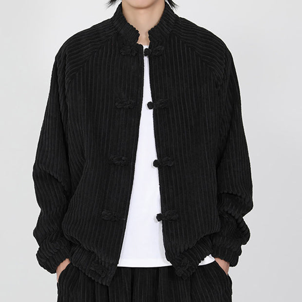 Buddha Stones Men's Chinese Plain Frog-Button Long Sleeve Cotton Corduroy Jacket With Pockets - image 1