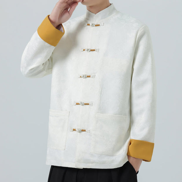 Buddha Stones Jacquard Frog-Button Long Sleeve Men's Cotton Jacket Tang Suit With Pockets - image 15